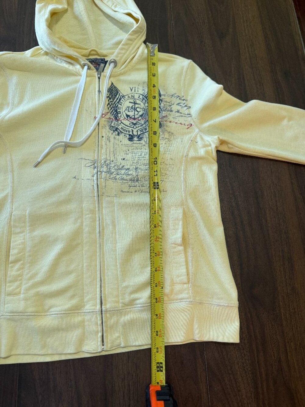 American Living Unisex Vintage Yellow Graphic Zip-up Hoodie M - Picture 8 of 11